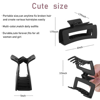 12 Pcs Rectangle Hair Clips, Hair Accessories for Women and Girls, Including 6 Pcs 4 Inch Large Claw Clips for Thick Hair and 6 Pcs 2 Inch Small Hair Claw Clips for Thin Hair (Neutral)