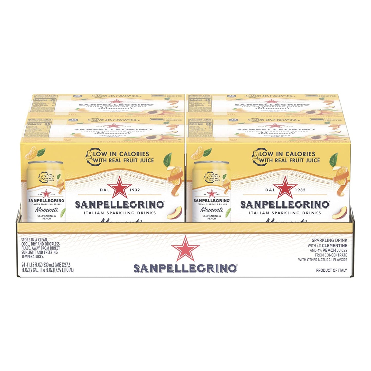 Sanpellegrino Momenti Clementine and Peach Flavored Sparkling Drink, 11.15 Fl Oz (Pack of 24)