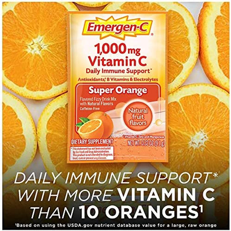 Emergen-C (1 Count, Super Orange Flavor) Dietary Supplement Fizzy Drink Mix with 1000Mg Vitamin C, 0.32 Ounce Packets, Caffeine Free