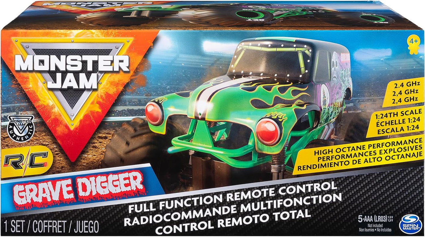 Monster Jam, Official Grave Digger Remote Control Monster Truck, 1:24 Scale, 2.4 Ghz, Kids Toys for Boys and Girls Ages 4 and Up