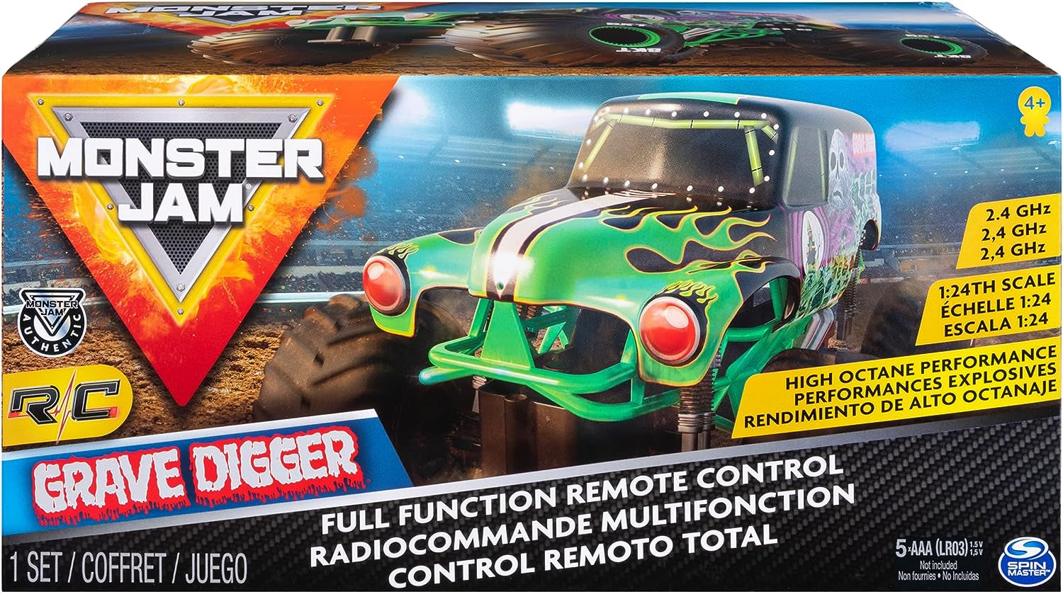 Monster Jam, Official Grave Digger Remote Control Monster Truck, 1:24 Scale, 2.4 Ghz, Kids Toys for Boys and Girls Ages 4 and Up