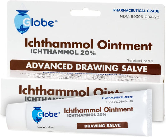 Globe Ichthammol Ointment 20% (Drawing Salve) 1 OZ - Soothing Skin Relief, Treatment of Eczema, Acne, Boils, Splinters, Bee Stings - Maximum Strength