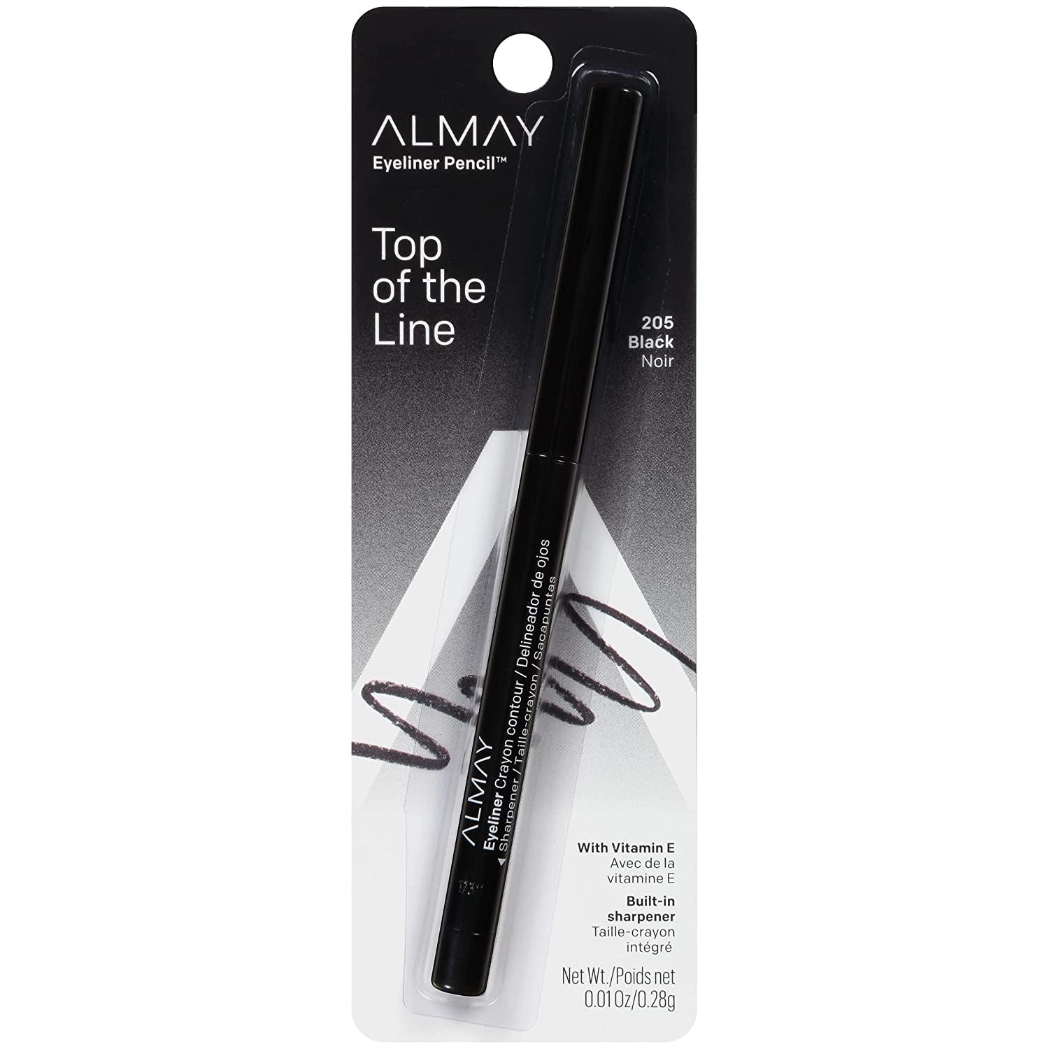 Almay Eyeliner Pencil, Hypoallergenic, Cruelty Free, Oil Free-Fragrance Free, Ophthalmologist Tested, Long Wearing and Water Resistant, with Built in Sharpener, 205 Black, 0.01 Oz