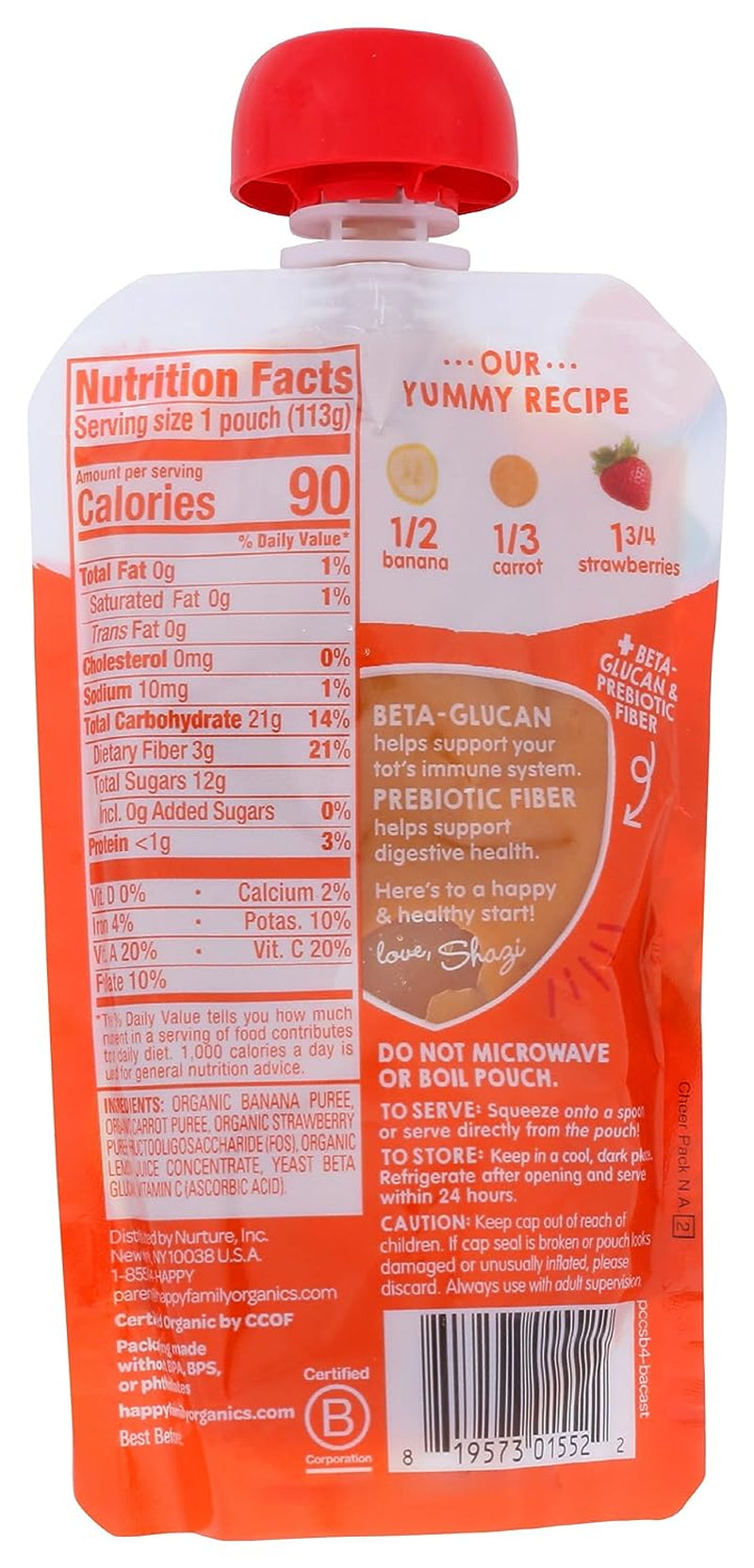 Organics Super Bellies Stage 4, Bananas Carrots & Strawberries Organic Tot Food, 4 Oz Pouch