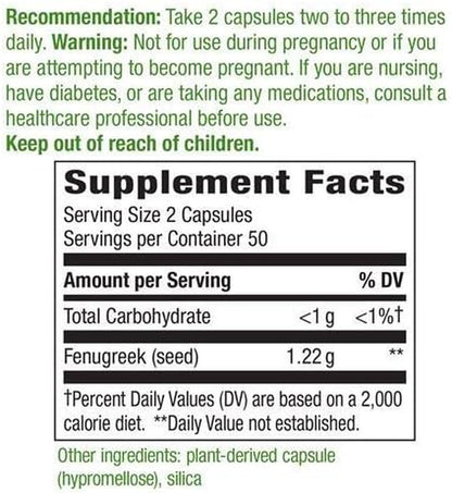 Premium Herbal Fenugreek Seed 610 Mg per Vegetarian Capsule, 100 Count