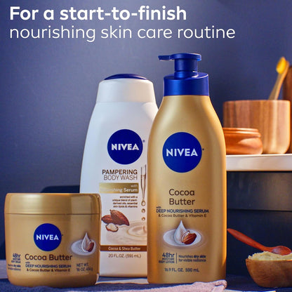 NIVEA Cocoa Butter Body Cream with Deep Nourishing Serum, Cocoa Butter Cream for Dry Skin, 16 Ounce Jar