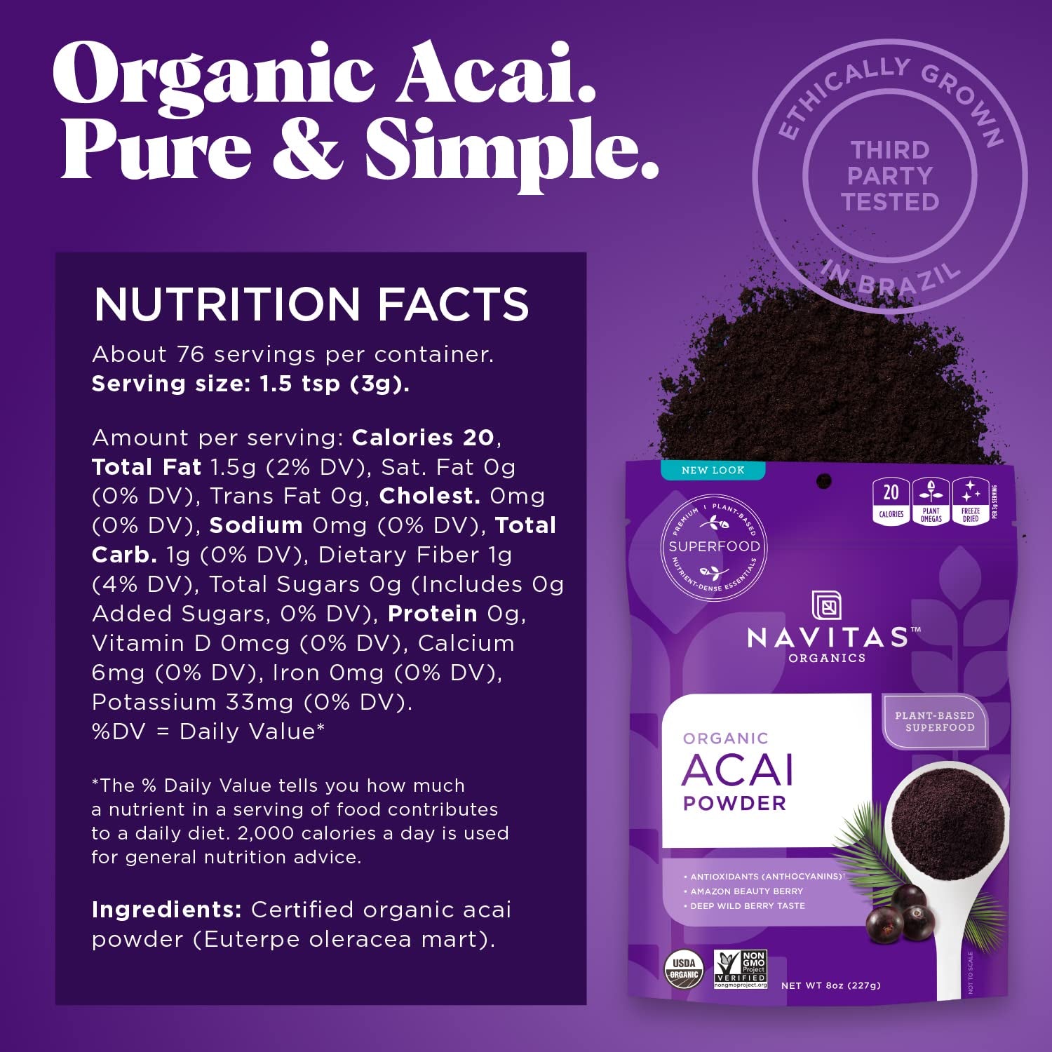 Organic Acai Powder, 8 Oz (227 G),