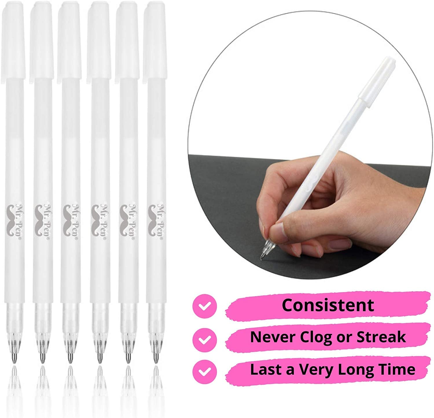 Mr. Pen- White Pens, 8 Pack, White Gel Pens for Artists, White Gel Pen, White Ink Pen, White Pens for Black Paper, White Drawing Pens, White Art Pen, White Pen for Artists, White Pen for Drawing