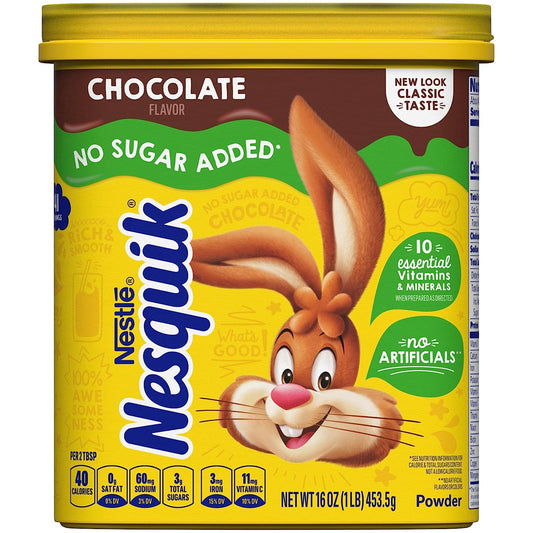 NESTLE NESQUIK No Sugar Added Chocolate Flavored Powder 16 Oz. Canister