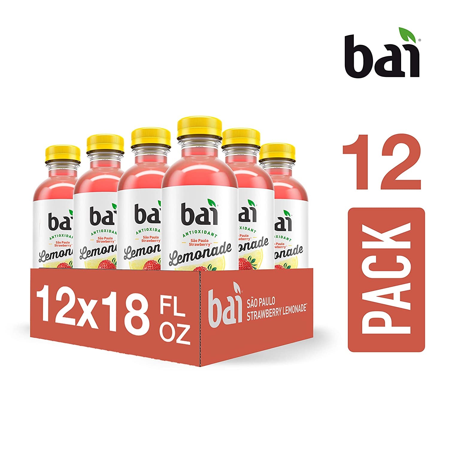 Bai Flavored Water, São Paulo Strawberry Lemonade, Antioxidant Infused Drinks, 18 Fl Oz (Pack of 12)