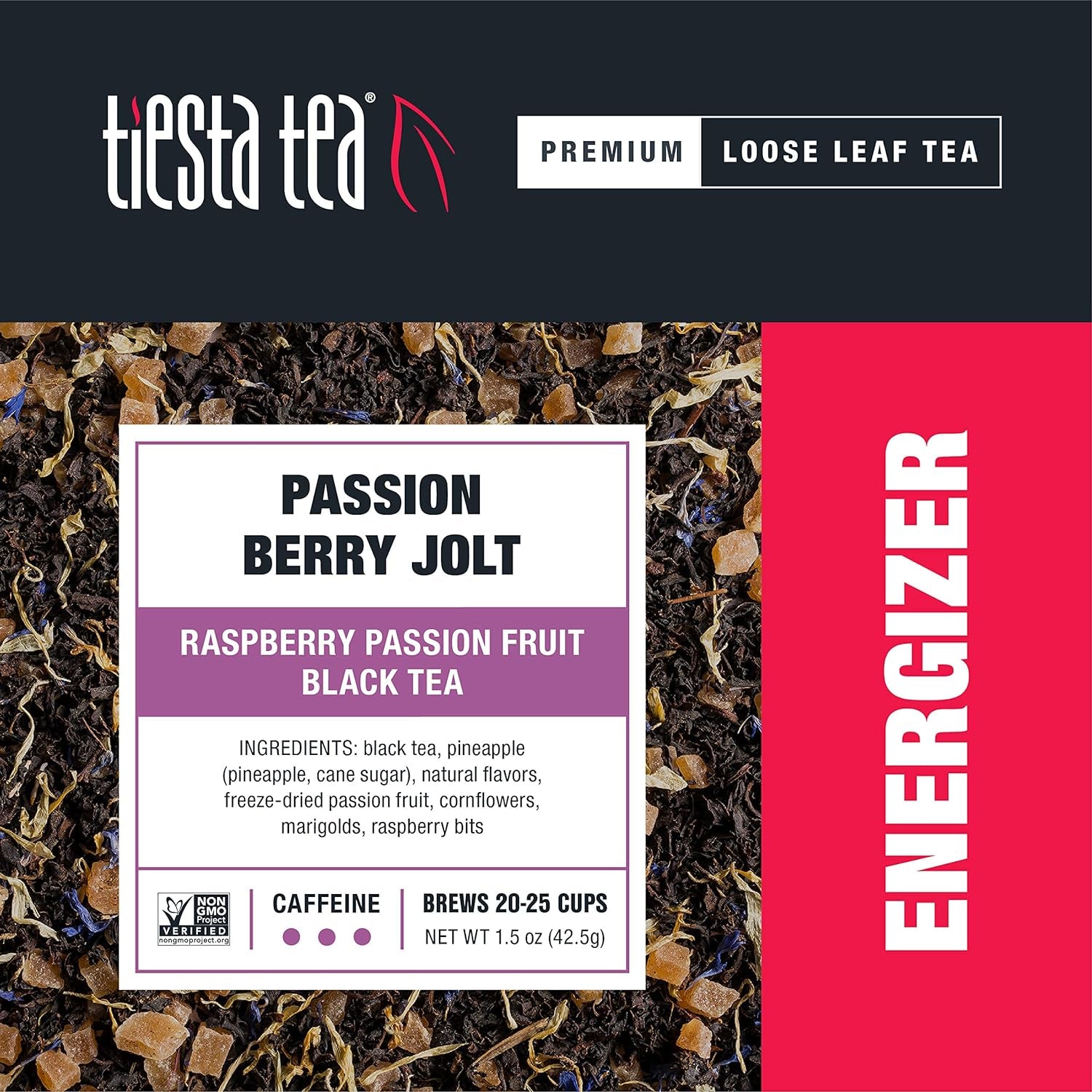 Tiesta Tea - Passion Berry Jolt, Raspberry Passion Fruit Black Tea, Loose Leaf, up to 25 Cups, Make Hot or Iced, Caffeinated, 1.5 Ounce Resealable Pouch