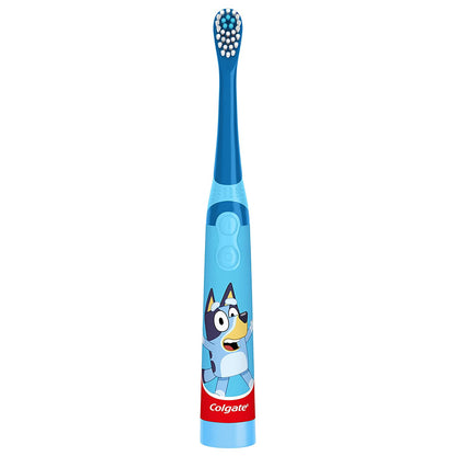 Colgate Kids Battery Powered Toothbrush, Kids Battery Toothbrush with Included AA Battery, Extra Soft Bristles, Flat-Laying Handle to Prevent Rolling, Bluey Toothbrush, 1 Pack