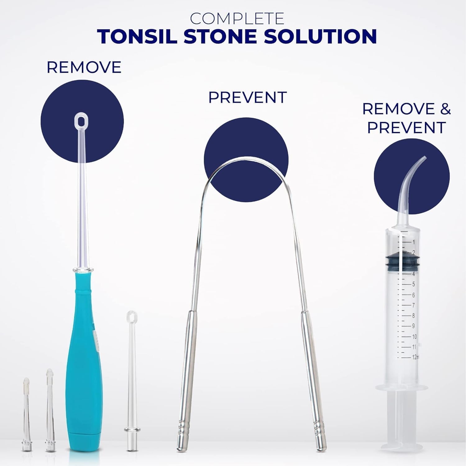 ORAVIX Tonsil Stone Removal Kit - Remover Fast Painless Tonsillolith Tool Cleaner Fight Bad Breath Oral Irrigator Tongue Scraper 7 Pieces