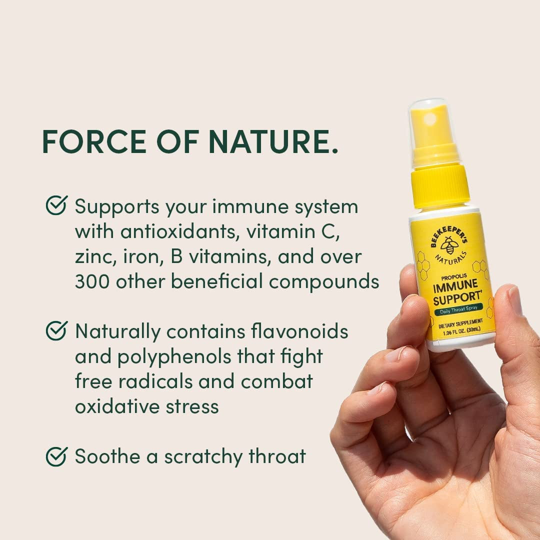 Propolis Throat Spray by Beekeeper'S Naturals - 95% Bee Propolis Extract, Natural Immune Support & Sore Throat Relief - Antioxidants, Keto, Paleo, Gluten-Free (1.06 Oz)(Pack of 1)