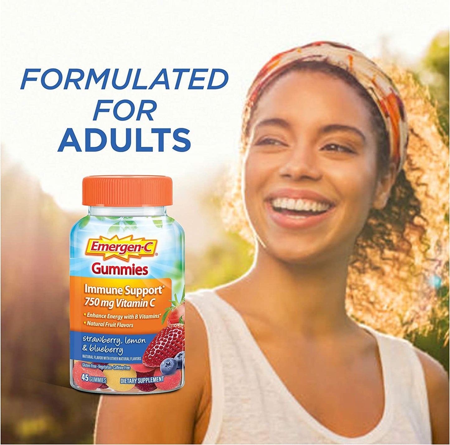 Emergen-C 750Mg Vitamin C Gummies for Adults, Immune Support Gummies, Gluten Free, Strawberry, Lemon and Blueberry Flavors - 45 Count