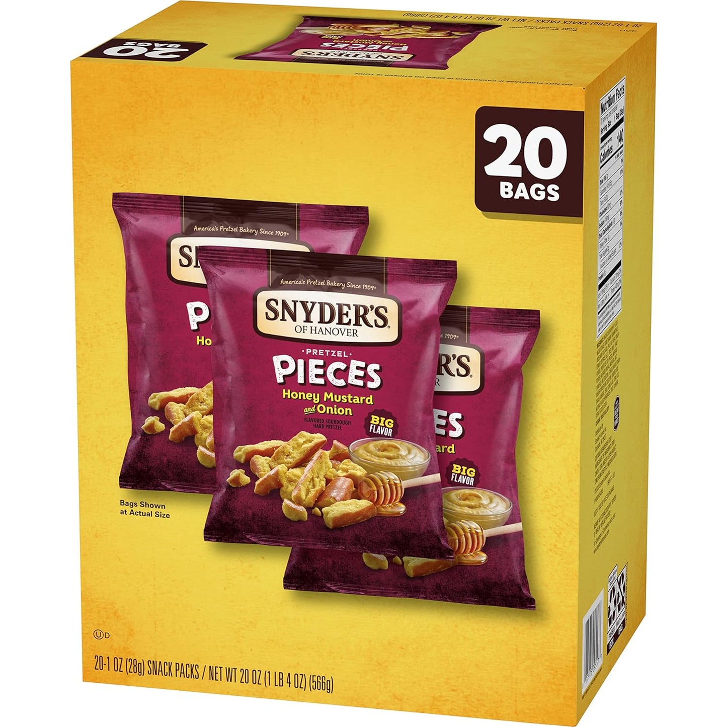 Snyder'S of Hanover Pretzel Pieces, Honey Mustard and Onion, 1 Oz Snack Packs, 20 Ct