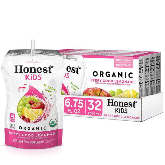 Honest Kids Berry Berry Good Lemonade Organic Fruit Juice Drink, 6.75 Fl Oz, 32 Pack