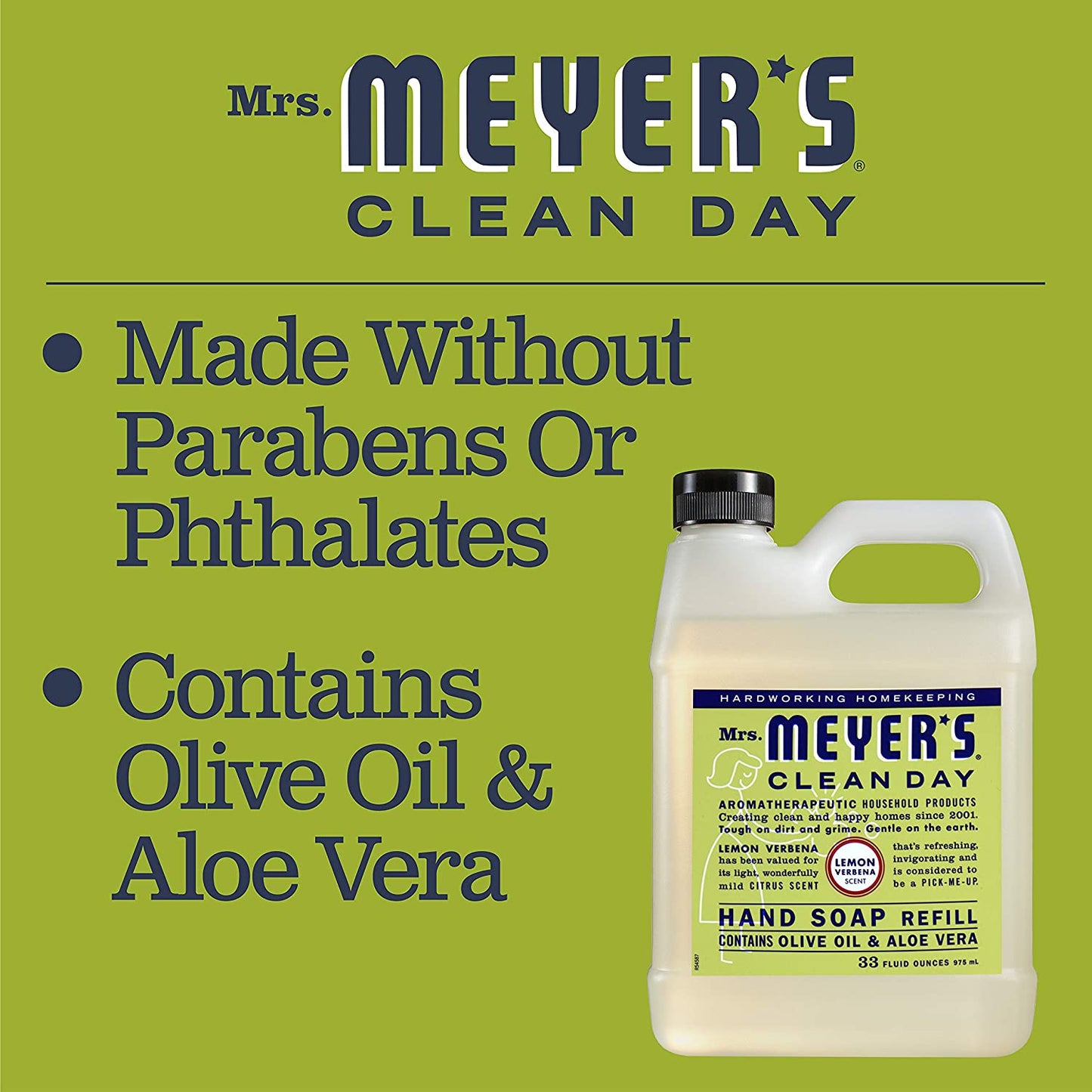 Mrs. Meyer'S Clean Day Liquid Hand Soap Refill, Cruelty Free and Biodegradable Formula, Lemon Verbena Scent, 33 Oz