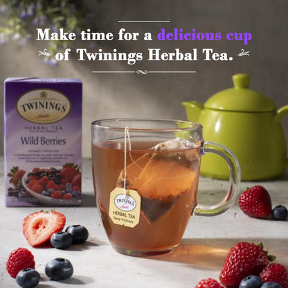 Twinings Wild Berries Tea - Bright and Uplifting Naturally Caffeine-Free Herbal Tea Bags Individually Wrapped, 20 Count