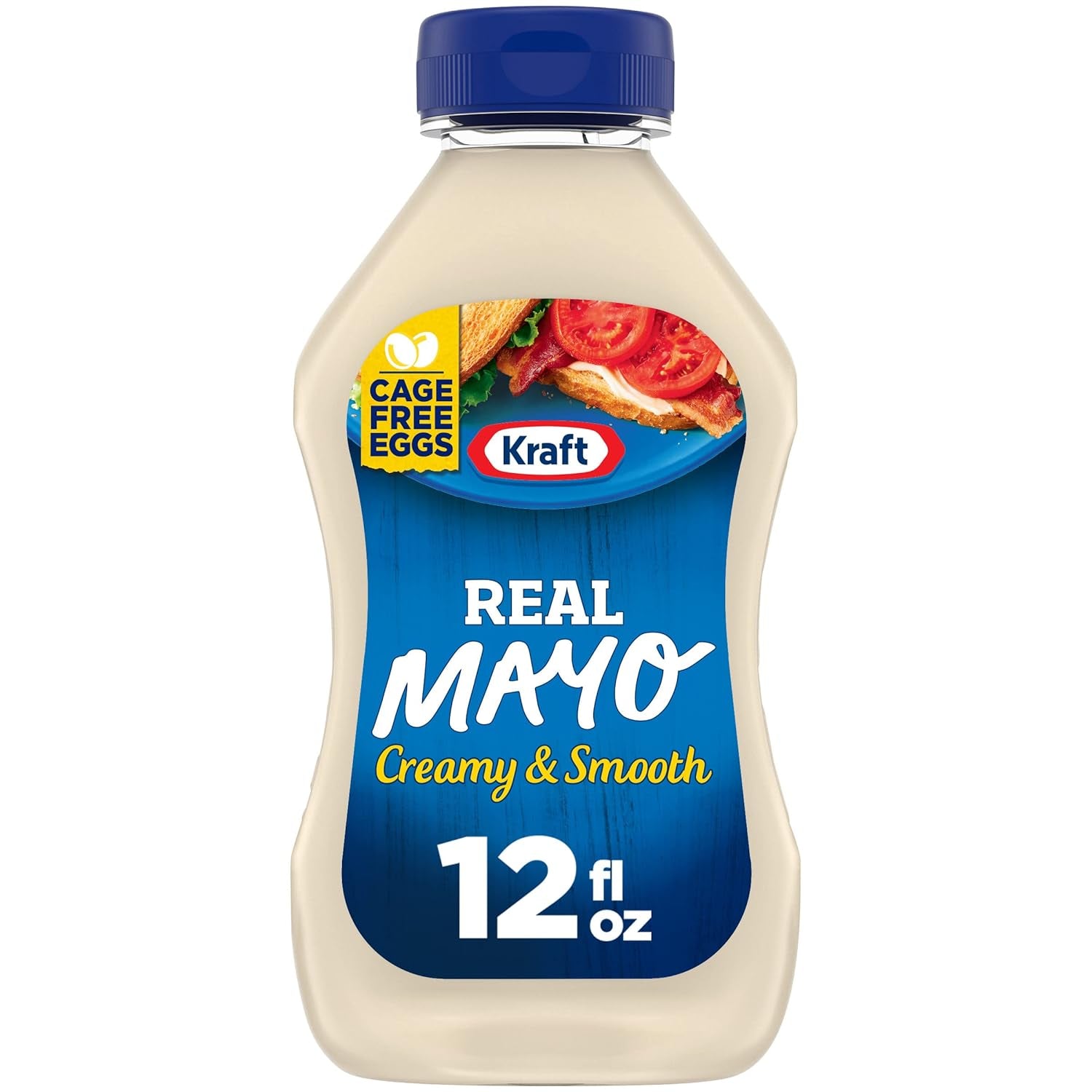 Kraft Real Mayo Creamy & Smooth Mayonnaise | Classic Spreadable Condiment for Sandwiches | Salads and Dips | Made with Cage-Free Eggs | 12 Fl Oz Bottle