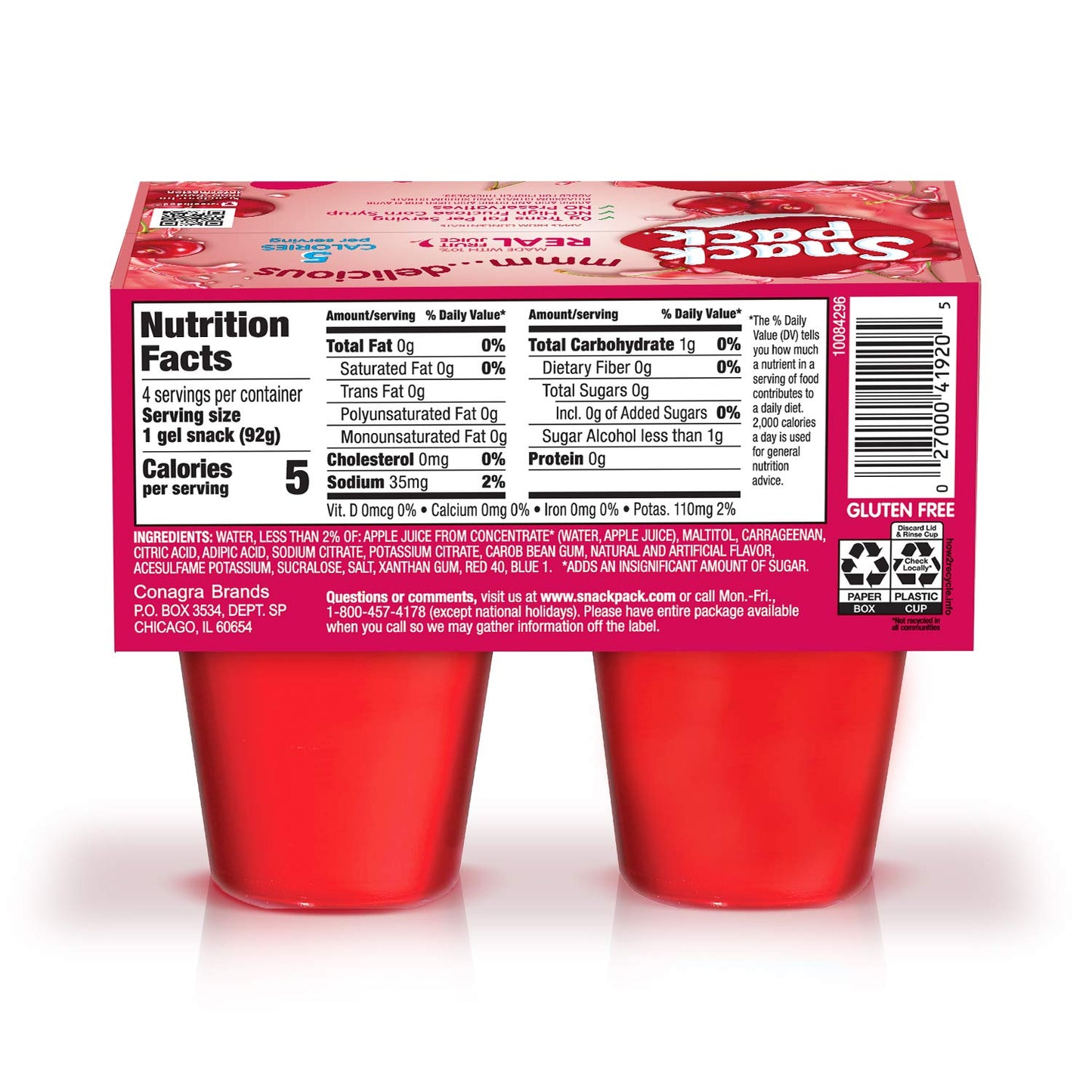 Snack Pack Juicy Gels, Cherry, 3.25 Oz, 4 Ct