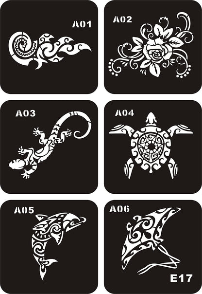 Kotbs 6 Sheets Temporary Tattoo Stencils, 34Pcs Animal Tiger Wolf Totem Patterns Henna Tattoo Stencil Kit Temporary Glitter Airbrush Tattoo Stencils Arabian Tattoo Stickers for Face Body Paint Art