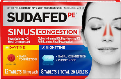 Sudafed PE Day and Night Sinus Pressure & Congestion Tablets, 20 Count