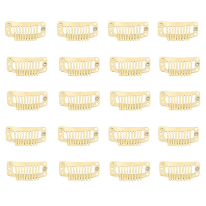 20Pcs 9-Teeth Stainless Snap Comb Wig Clips, Hair Extension Clips, Wig Accessories Clip, Diy Clips for Hairpieces Wigs Hair Extensions (Beige)