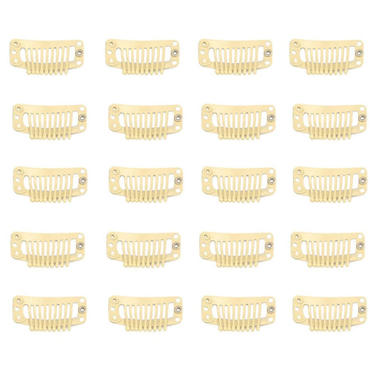 20Pcs 9-Teeth Stainless Snap Comb Wig Clips, Hair Extension Clips, Wig Accessories Clip, Diy Clips for Hairpieces Wigs Hair Extensions (Beige)