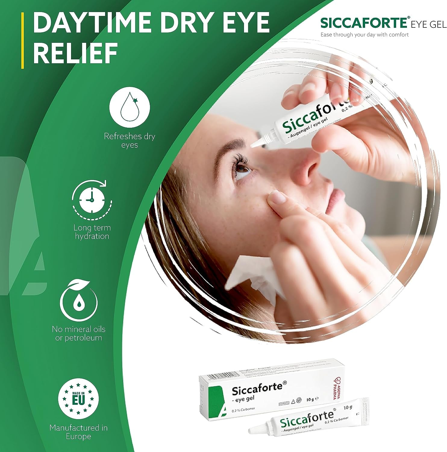 AGEPHA Siccaforte Eye Gel for Dry Eyes | Intensive Dry Eye Gel with Carbomer |Smooth, Moisturising and Healing for Fresh Eyes | Soothes Irritated and Sore Eyes | Suitable for Day Time Use (Pack of 1)