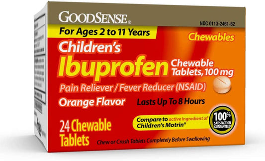 Goodsense Children'S Ibuprofen Chewable Tablets, 100 Mg, Orange Flavor, Pain Reliever and Fever Reducer, 24 Count