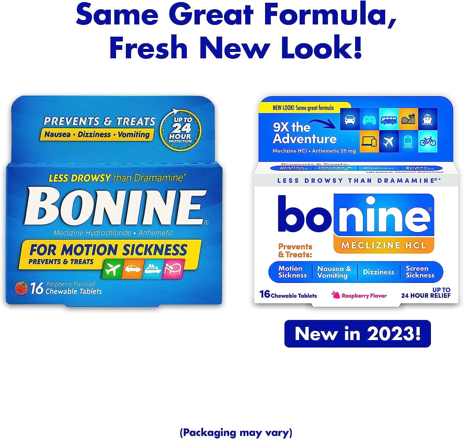 Non-Drowsy Bonine for Motion Sickness Relief, Sea Sickness, Car Sickness, Nausea and Vomiting, with Meclizine Hcl 25Mg, Raspberry, Travel-Sized 16Ct (Packaging May Vary)