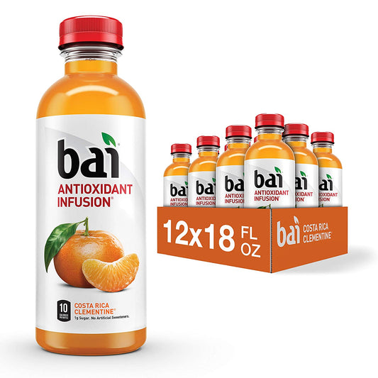 Bai Flavored Water, Costa Rica Clementine, Antioxidant Infused Drinks, 18 Fluid Ounce Bottles, (Pack of 12)