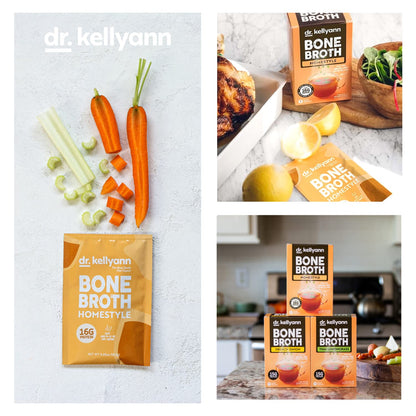 Dr. Kellyann Bone Broth Packets, Original Homestyle Flavor - 7 Servings, Chicken Broth with 100% Grass-Fed Hydrolyzed Collagen Peptides Powder, 16G Protein, Keto and Paleo Diet Friendly