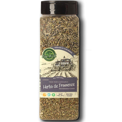 Eat Well Herbs De Provence Seasoning 9 Oz, Bulk Size Premium French Herb Seasoning, Mild Dried Mediterranean Spice Mix, Traditional Dry Herb Blend, 100% Natural, Fresh Seasonings in Shaker Pot