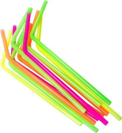 Jacent Flexible Disposable Drinking Straws, Bendable Plastic Neon Straws: 125 Count per Pack, Fun Bendy Kids Straws