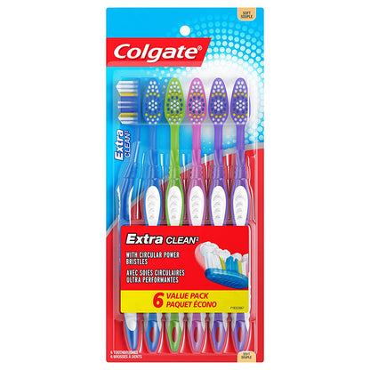 Colgate Extra Clean Toothbrush, Soft Toothbrush for Adults, 6 Count (Pack of 1)