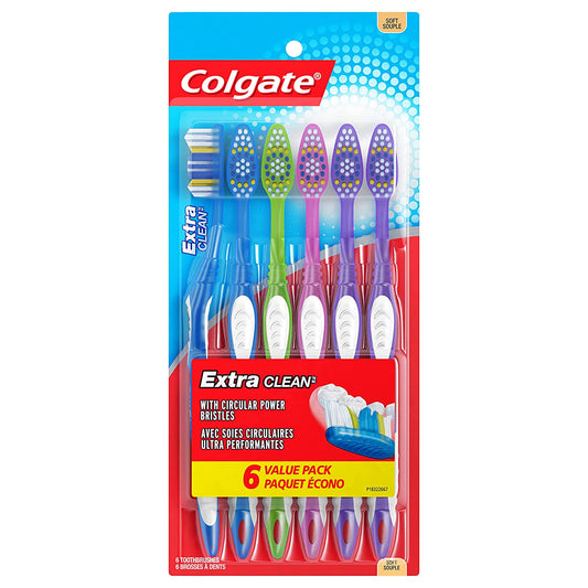 Colgate Extra Clean Toothbrush, Soft Toothbrush for Adults, 6 Count (Pack of 1)