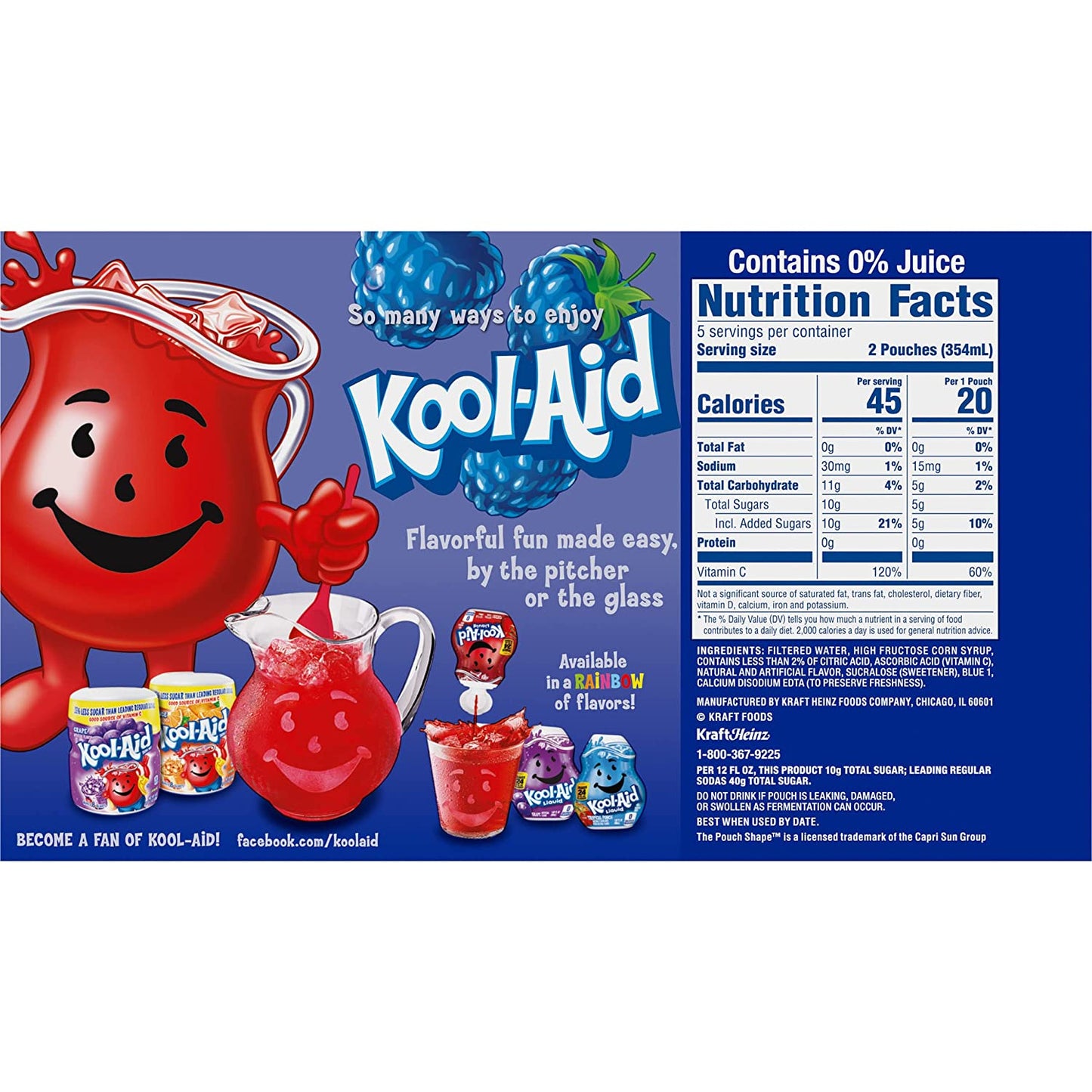 Kool-Aid Jammers Blue Raspberry Flavored Kids 0% Juice Drink (10 Ct Box, 6 Fl Oz Pouches)