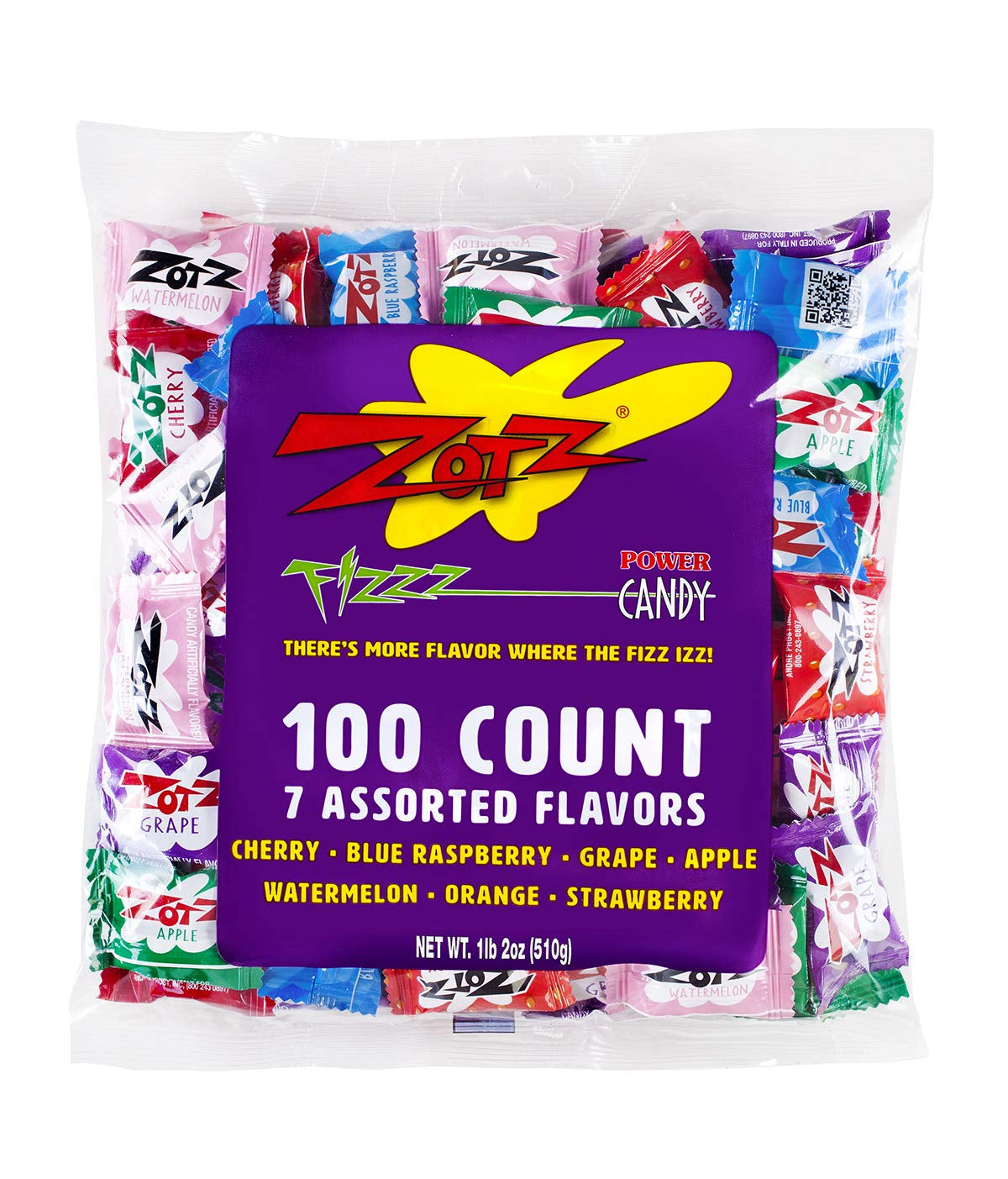 Zotz Fizzy Candy Bag, Assorted Flavors, 100 Count Bag