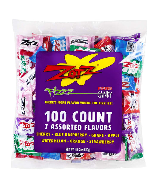 Zotz Fizzy Candy Bag, Assorted Flavors, 100 Count Bag