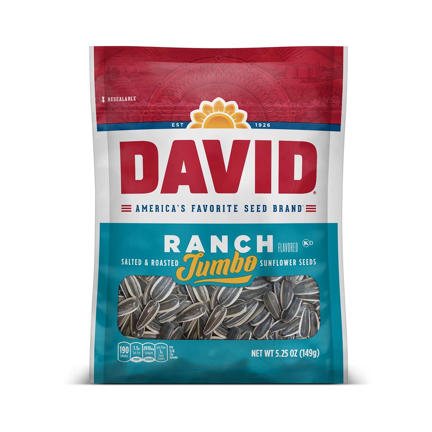 DAVID SEEDS Roasted and Salted Ranch Jumbo Sunflower Seeds, 5.25 Oz