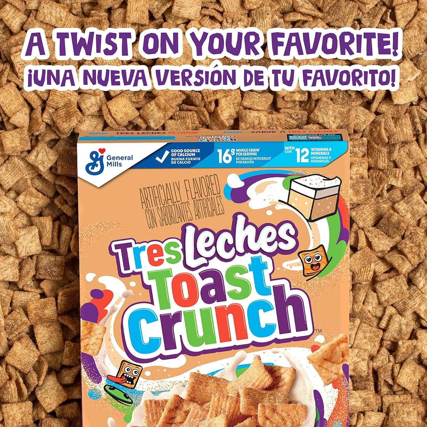 Tres Leches Toast Crunch Breakfast Cereal, Crispy Artificially Tres Leches Flavored Cinnamon Cereal, 12 Oz