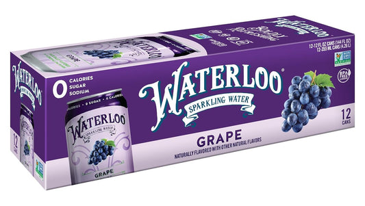 Waterloo Sparkling Water, Grape Naturally Flavored, 12 Fl Oz Cans, Pack of 12 | Zero Calories | Zero Sugar or Artificial Sweeteners | Zero Sodium