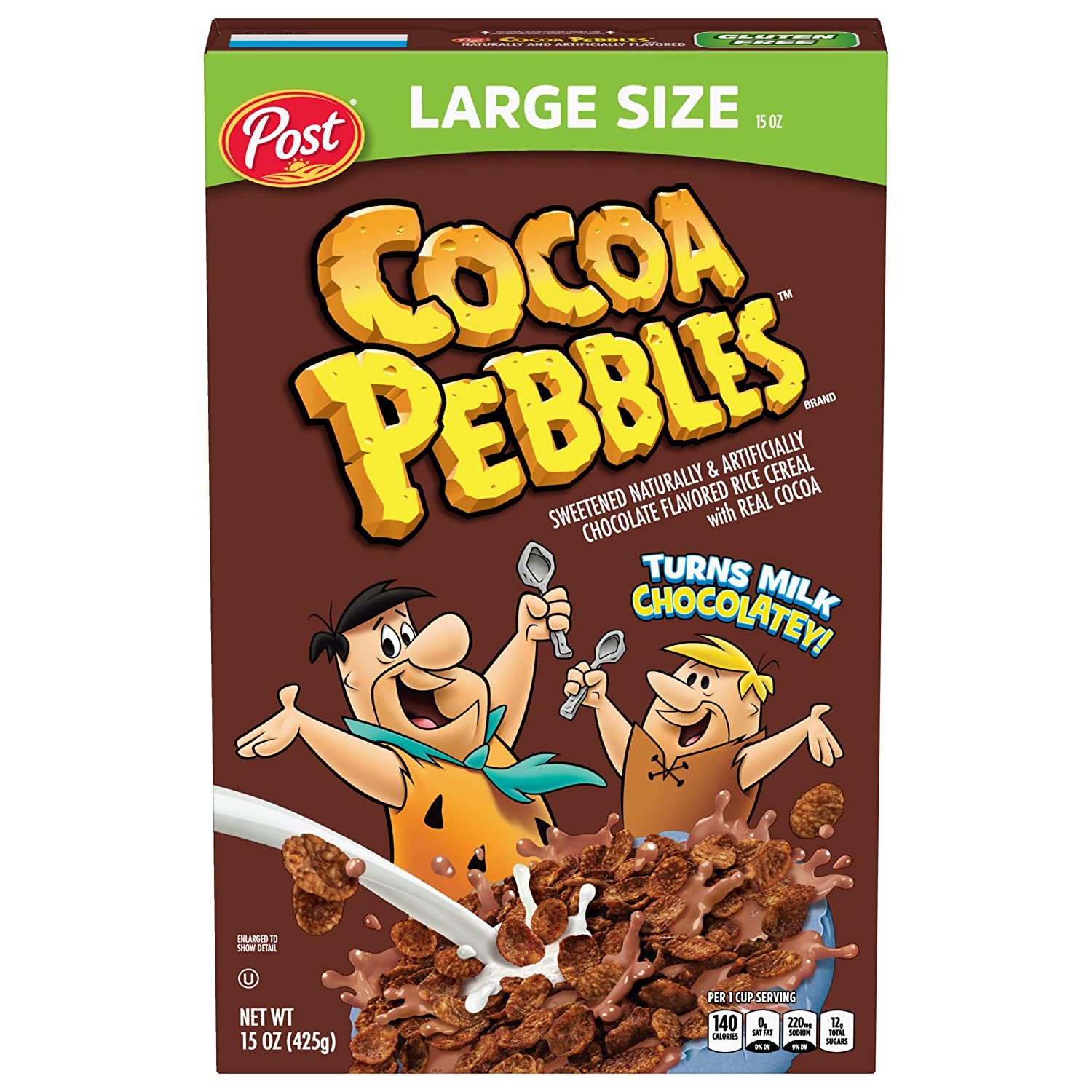 Post Cocoa PEBBLES Cereal, Chocolatey Kids Cereal, Gluten Free, 15 OZ Large Size Box