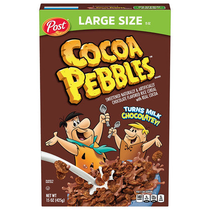 Post Cocoa PEBBLES Cereal, Chocolatey Kids Cereal, Gluten Free, 15 OZ Large Size Box